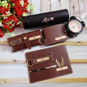 personalised faux leather wallet temperature bottle pen combo personalised gift combo