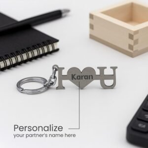 Personalised I Love You Steel Engraved Name Keychain