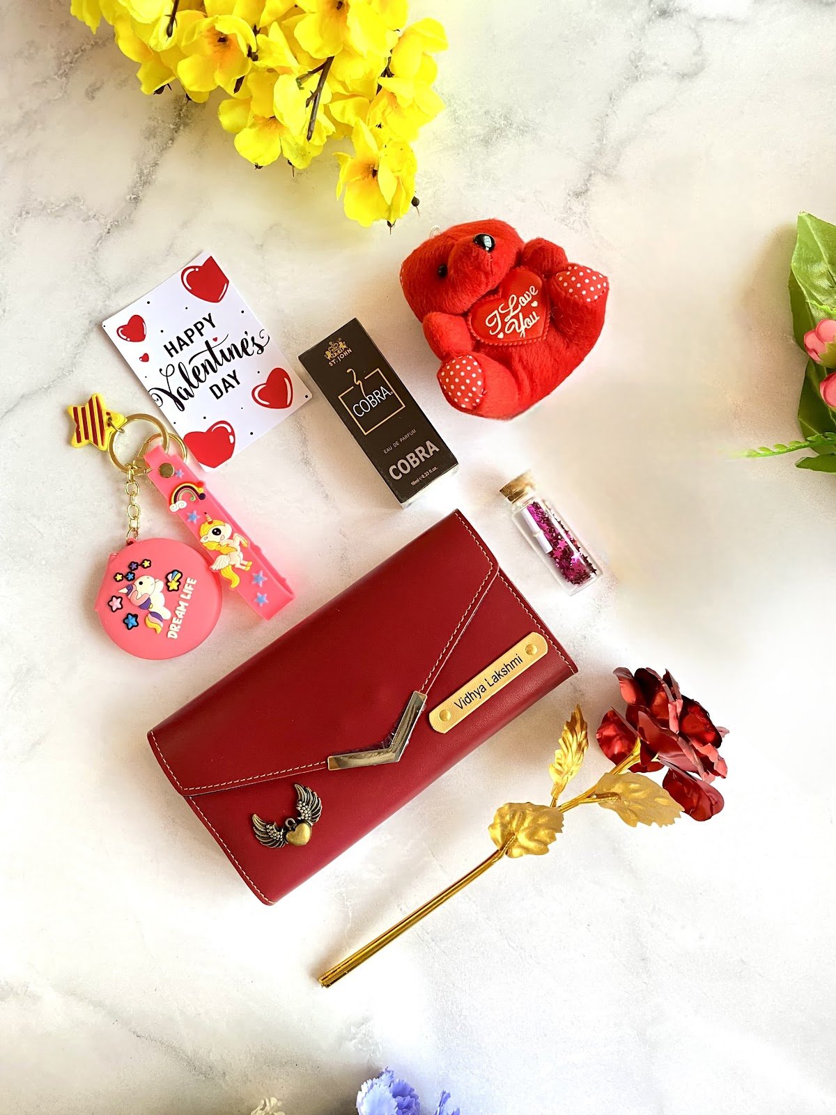 Personalised Ladies Wallet, Card Holder, Keychain & Ring Gift Combo | Birthday Anniversary Gift for Her Women — personalised corporate bulk gift with logo engraving, India