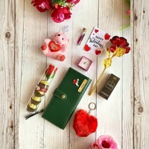 Personalised Ladies Wallet, Card Holder, Ring & Rose Gift Combo — gift-ready presentation suitable for special occasions