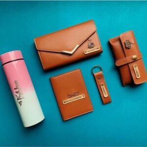 Personalised Ladies Wallet, Sunglasses, Keychain, Passport Holder & Bottle – 5-Piece Gift Combo | Gift for Her Women