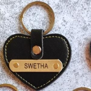 Personalised Leather Heart Engraved Name Keychain
