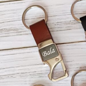 Personalised Leather and Metal Hook Keychain
