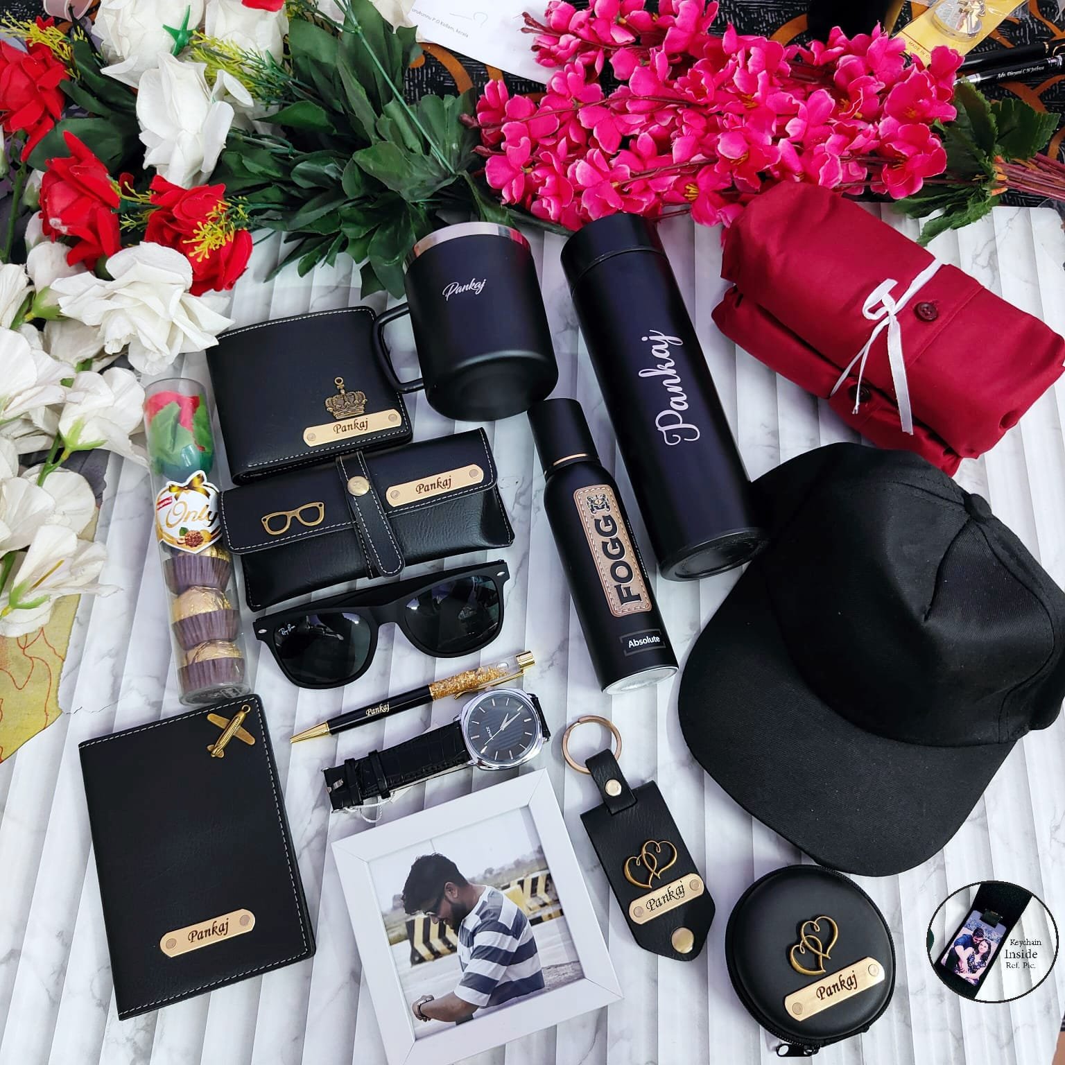 personalised mens 15 piece premium gift hamper bottle mug wallet cap watch personalised gift combo