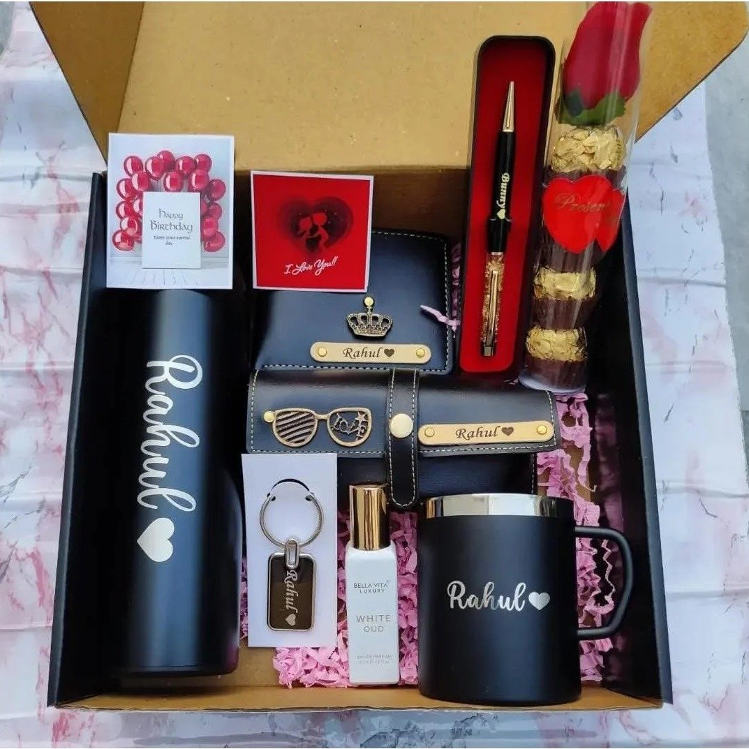 Personalised Men's Bottle, Mug, Perfume, Sunglasses & Rose Gift Hamper | Birthday Gift for Husband Boyfriend