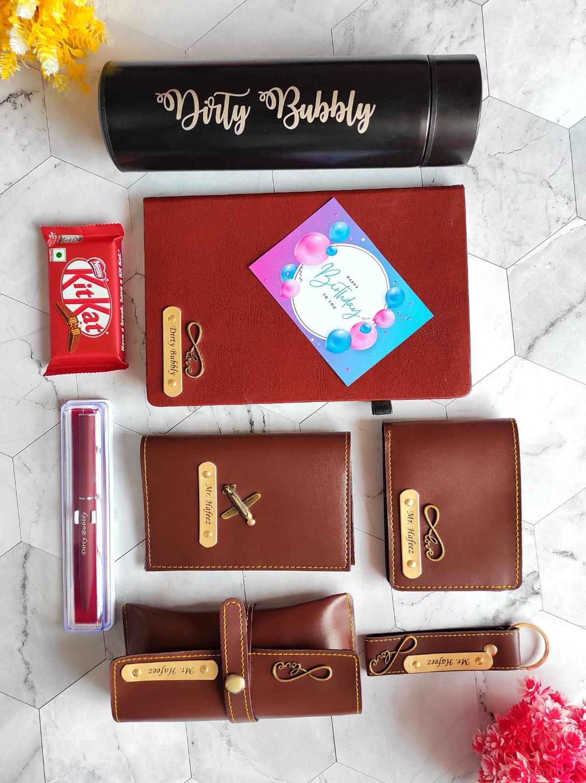 Personalised Men's Diary, Bottle, Card Holder & Watch Combo | Birthday Gift for Husband Boyfriend — personalised corporate bulk gift with logo engraving, India