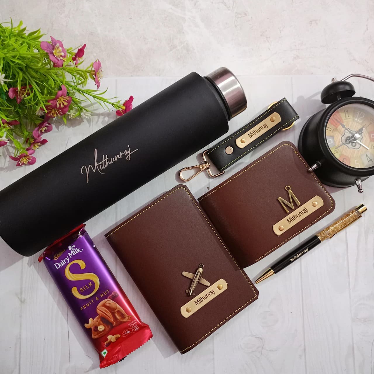 personalised mens temperature bottle wallet card holder watch combo personalised gift combo