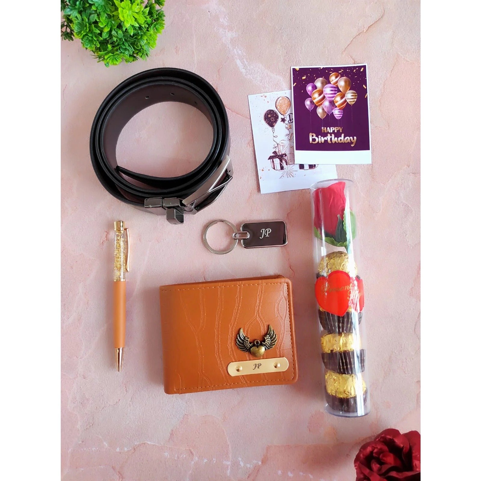personalised mens wallet belt keychain pen gift combo 2