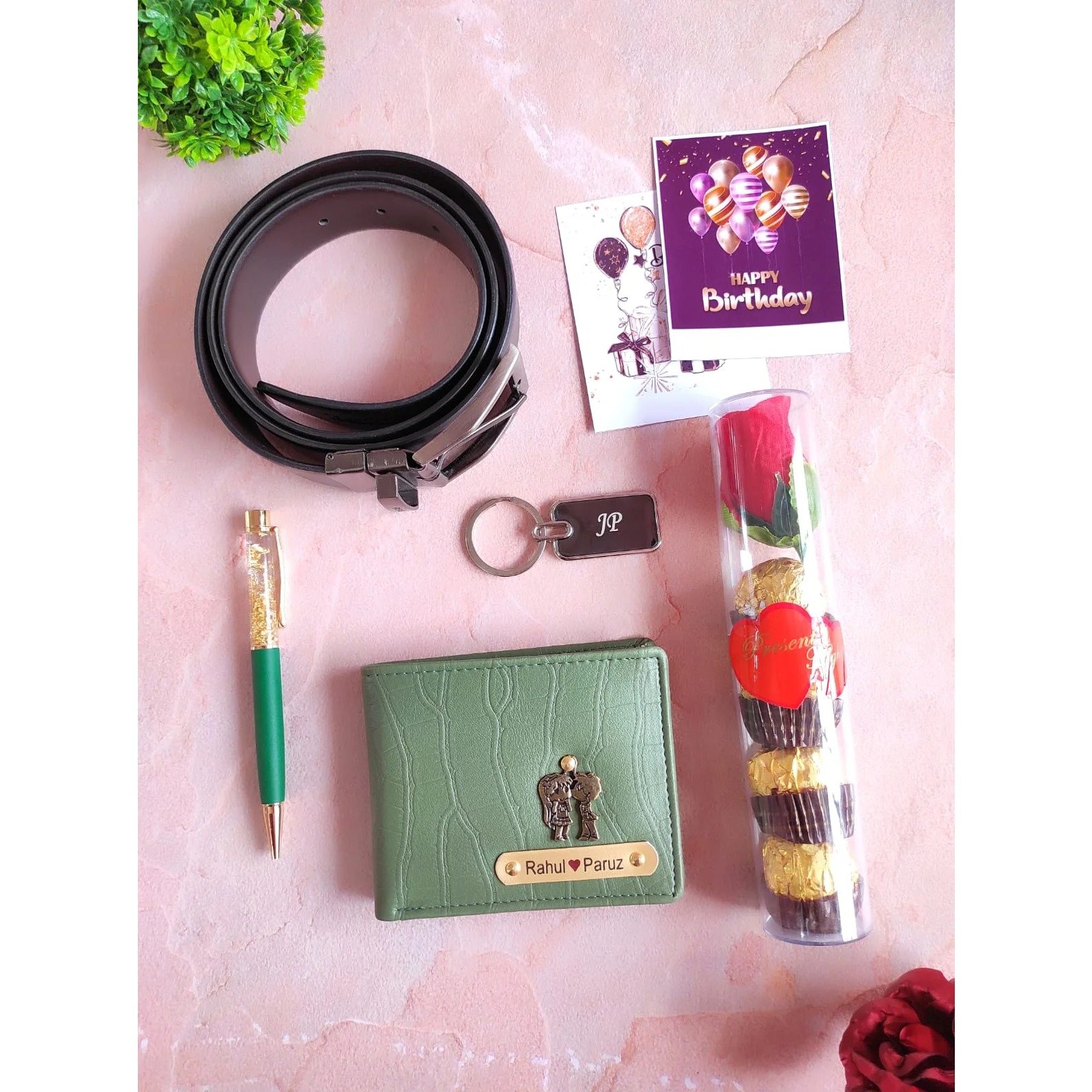 personalised mens wallet belt keychain pen gift combo 3