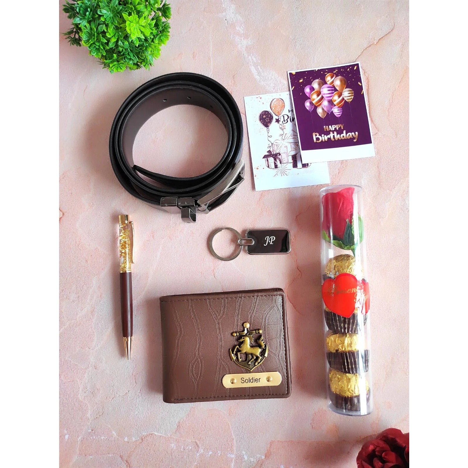 personalised mens wallet belt keychain pen gift combo 4