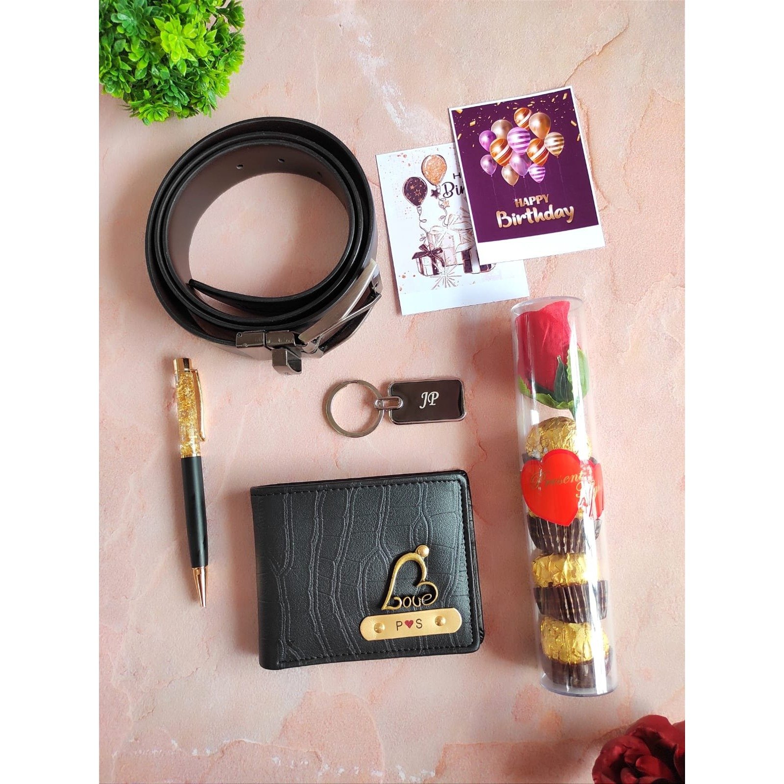 Personalised Men's Wallet, Belt, Keychai