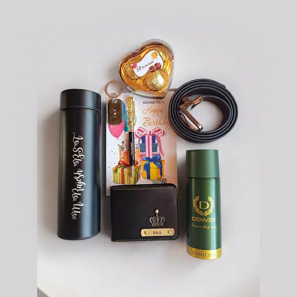 Personalised Men's Wallet, Bottle & Belt Gift Combo — gift-ready presentation suitable for special occasions
