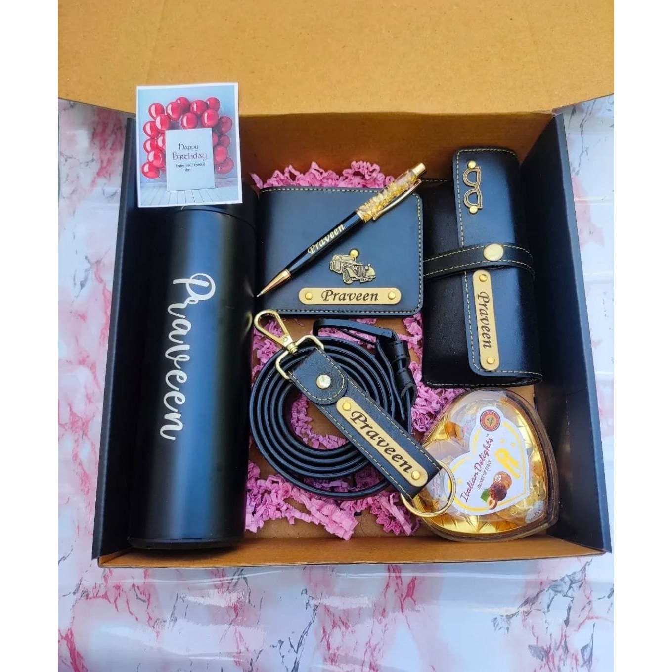 Personalised Men's Wallet, Bottle, Pen &