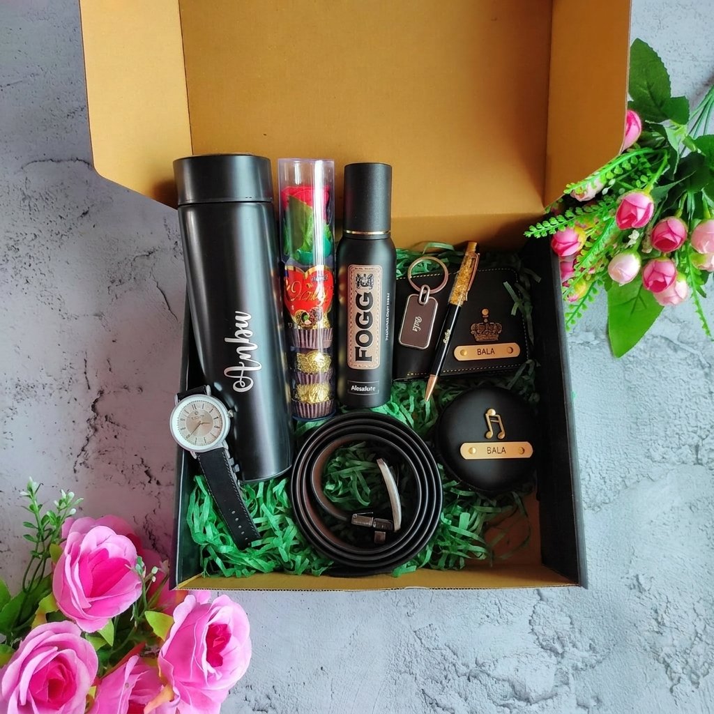 Personalised Men's Wallet, Bottle, Perfume, Watch & Sunglasses Gift Box — gift-ready presentation suitable for special occasions