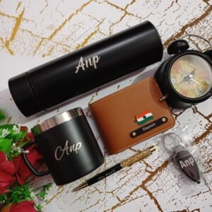 personalised mens wallet led keychain pen steel mug temperature bottle combo personalised gift combo