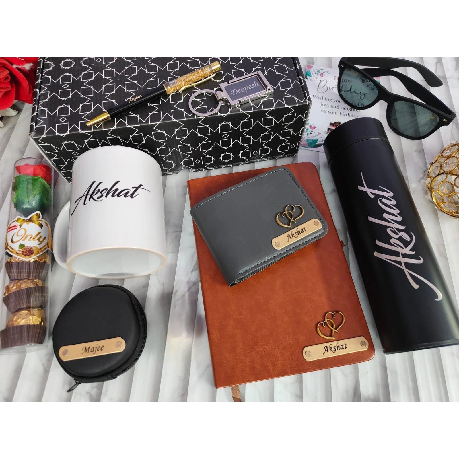 personalised mens wallet perfume bottle watch sunglasses hamper 2