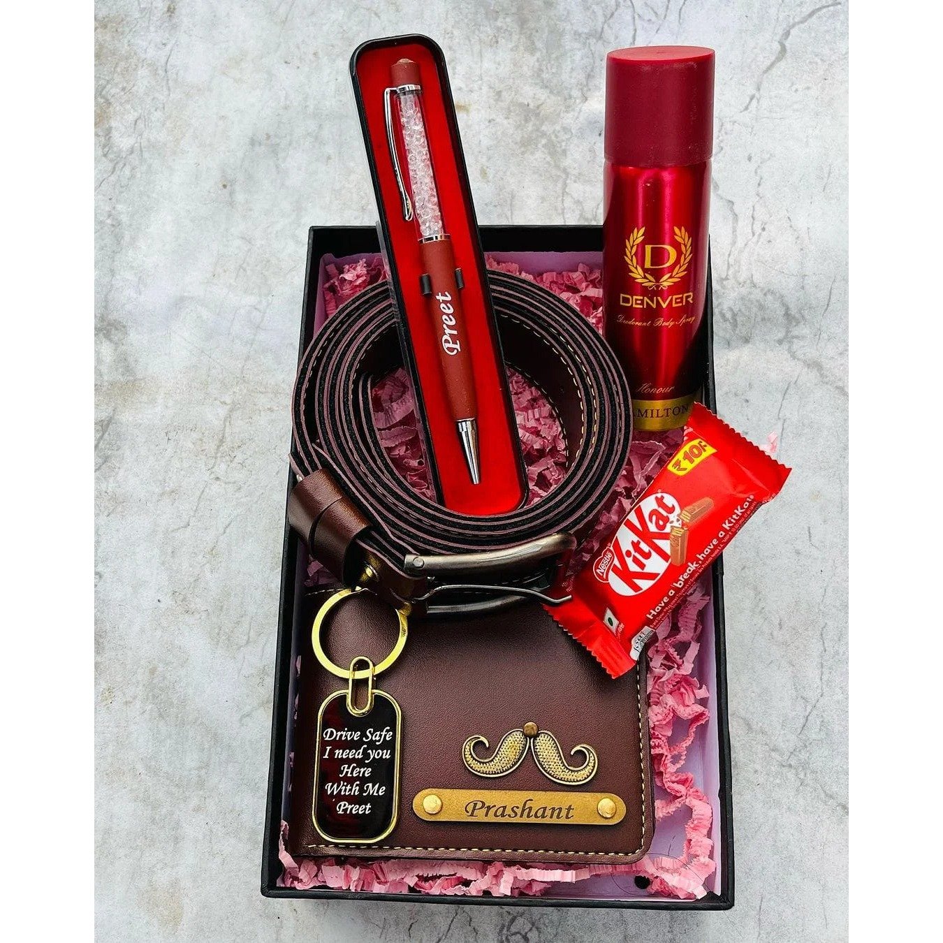 personalised mens wallet temperature bottle perfume chocolate combo 2