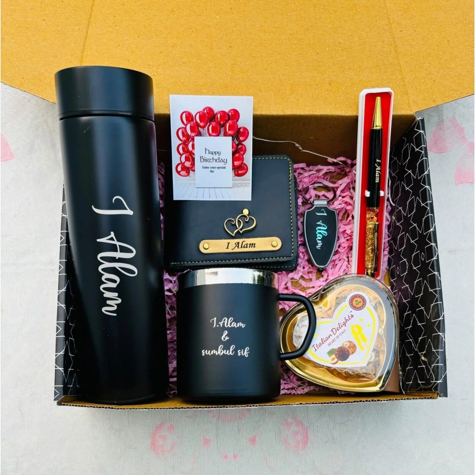Personalised Men's Wallet, Temperature Bottle & Watch Gift Box | Birthday Gift for Husband Boyfriend