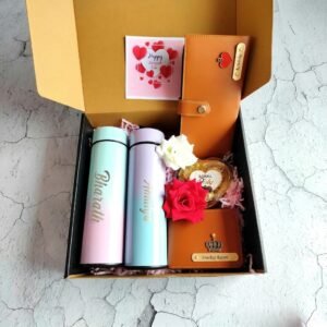 Personalised Multicolour Bottle, Wallet, Rose & Chocolate Couple Combo — gift-ready presentation suitable for special occasions
