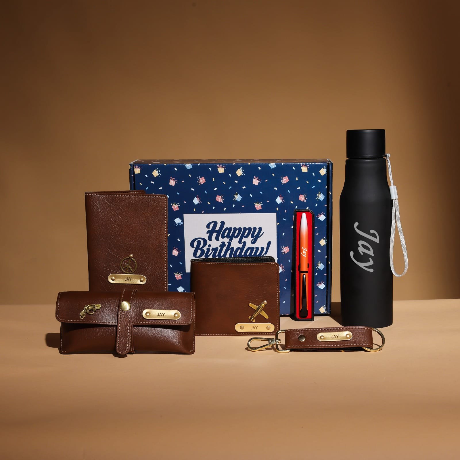 personalised nexon leather wallet bottle pen birthday box combo personalised gift combo