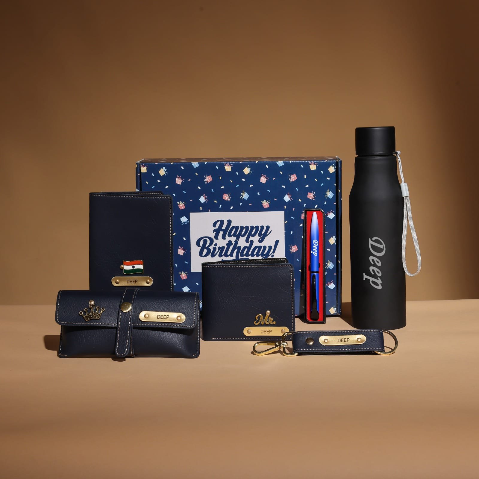 personalised nexon leather wallet bottle pen birthday box combo personalised gift combo