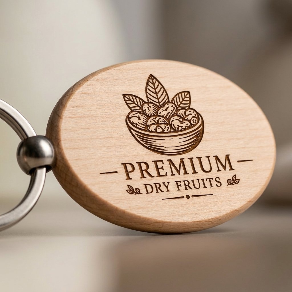 Personalised Oval Wooden Logo Keychain — Corporate Bulk Gift — close-up detail view showing personalisation and craftsmanship