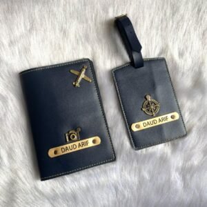 Personalised faux leather passport cover and luggage tag travel gift combo