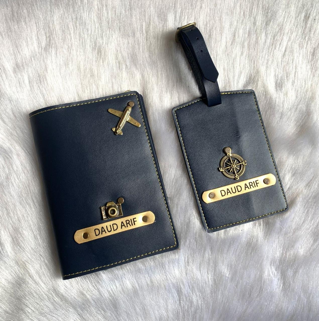 Personalised faux leather passport cover and luggage tag travel gift combo