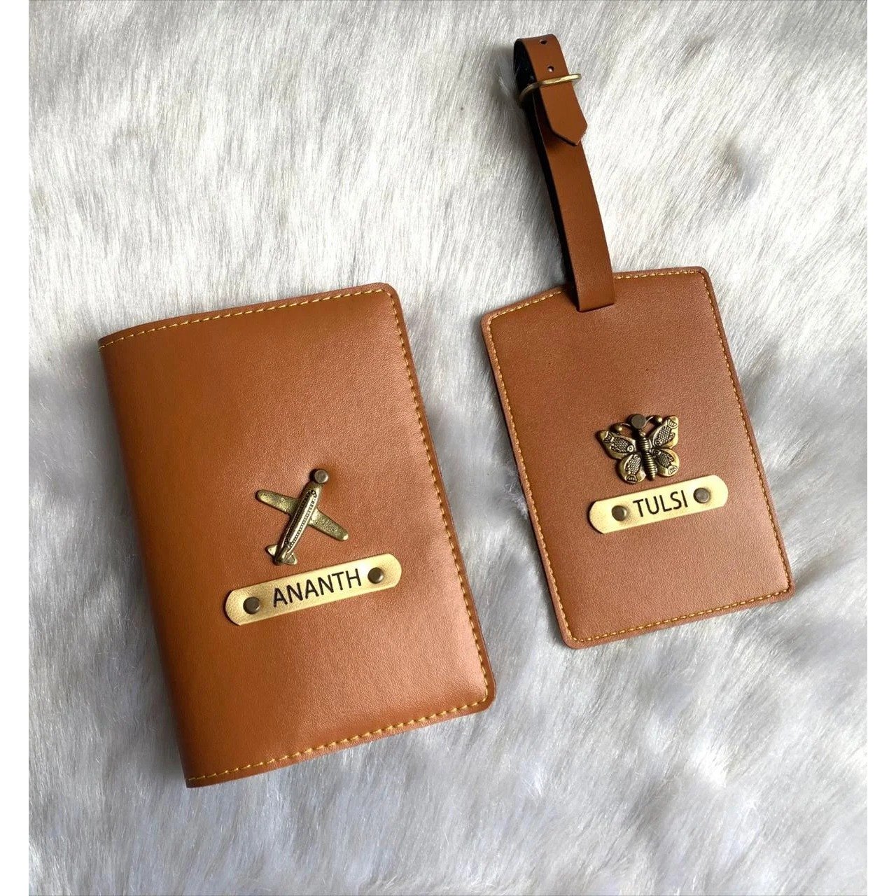 Personalised faux leather passport cover and luggage tag travel gift combo 2
