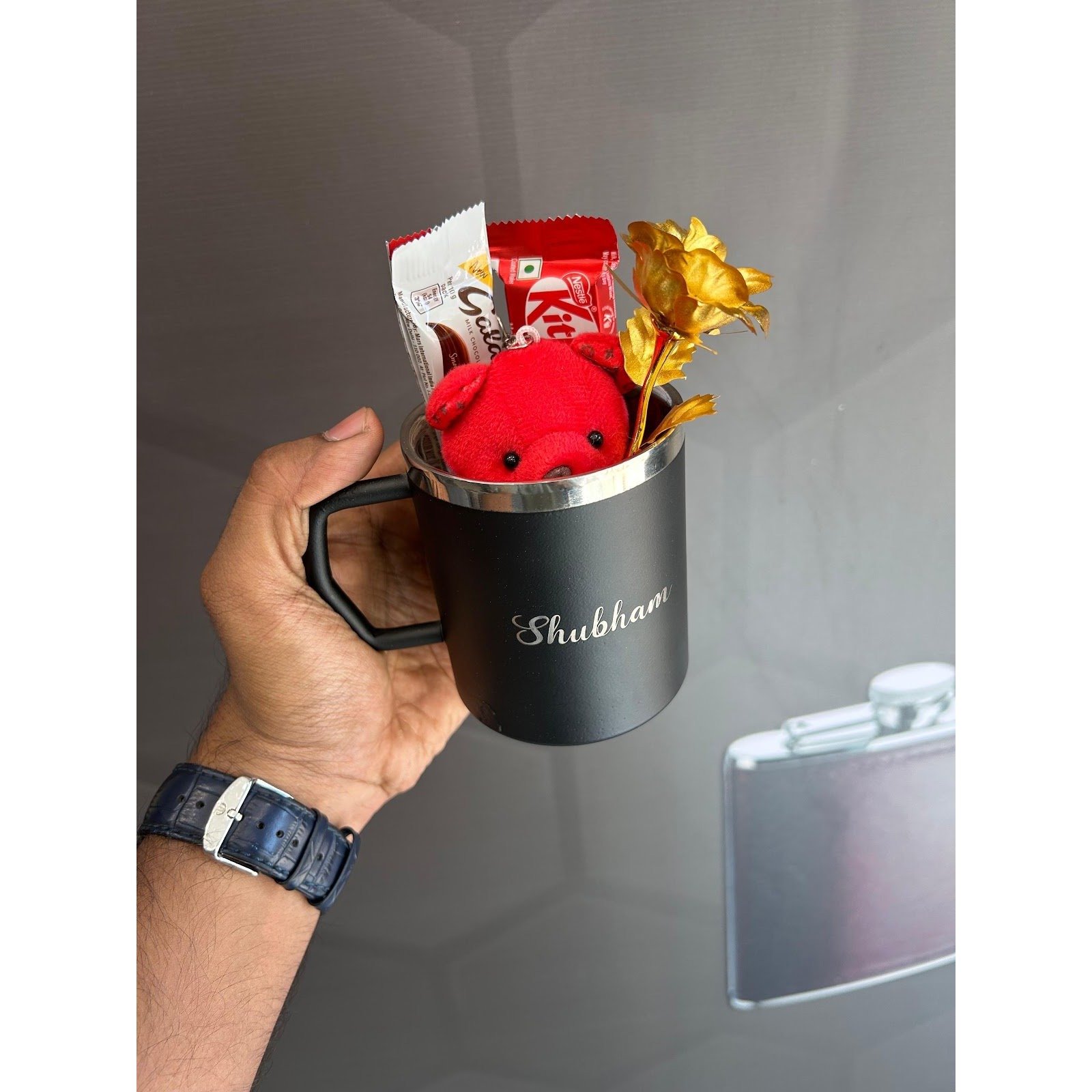 Personalised Photo Mug, Rose, Teddy &