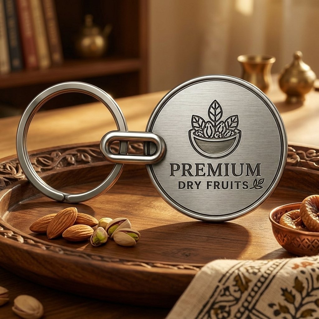 Personalised Round Metal Logo Keychain (Link Style, Silver) — Corporate Bulk Gift — lifestyle photo in real gifting setting