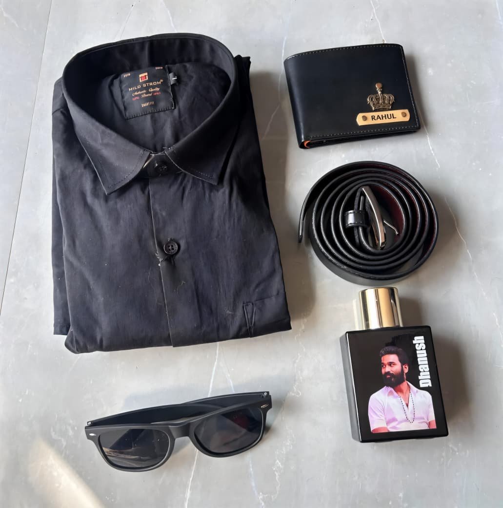 Personalised Shirt Hamper with Wallet & Sunglasses – Premium Gift Combo | Birthday Gift for Husband Boyfriend — personalised corporate bulk gift with logo engraving, India