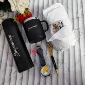 Personalised Shirt, Temperature Bottle, Pen, Keychain & Mug – 5-Piece Gift Combo | Birthday Gift for Husband Boyfriend