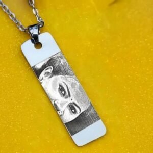 Personalised Sketch Bar Pendant Necklace — close-up detail view showing personalisation and craftsmanship