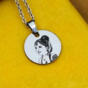 Personalised Sketch Round Pendant Necklace — close-up detail view showing personalisation and craftsmanship