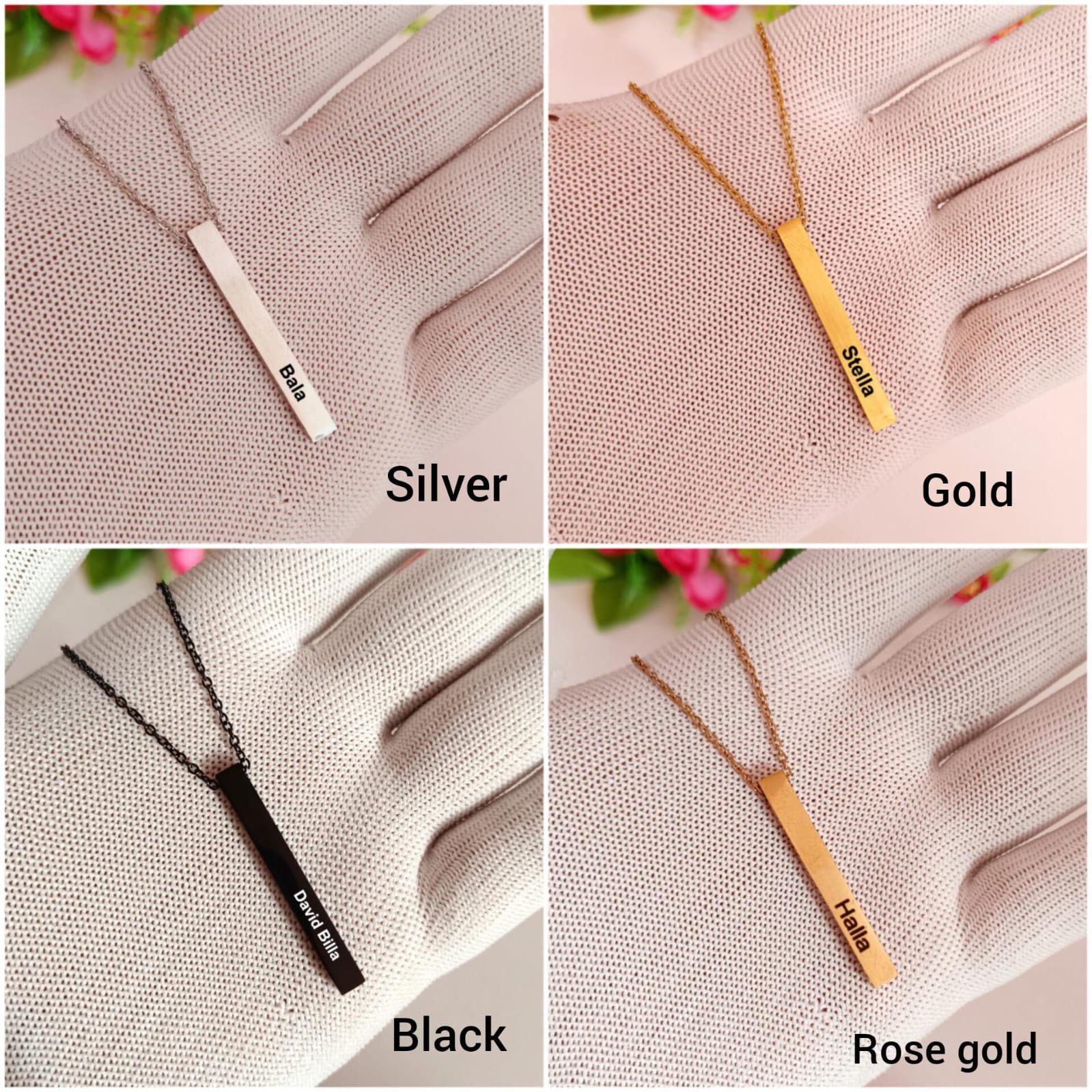 personalised slim bar pendant necklace name personalised gift combo