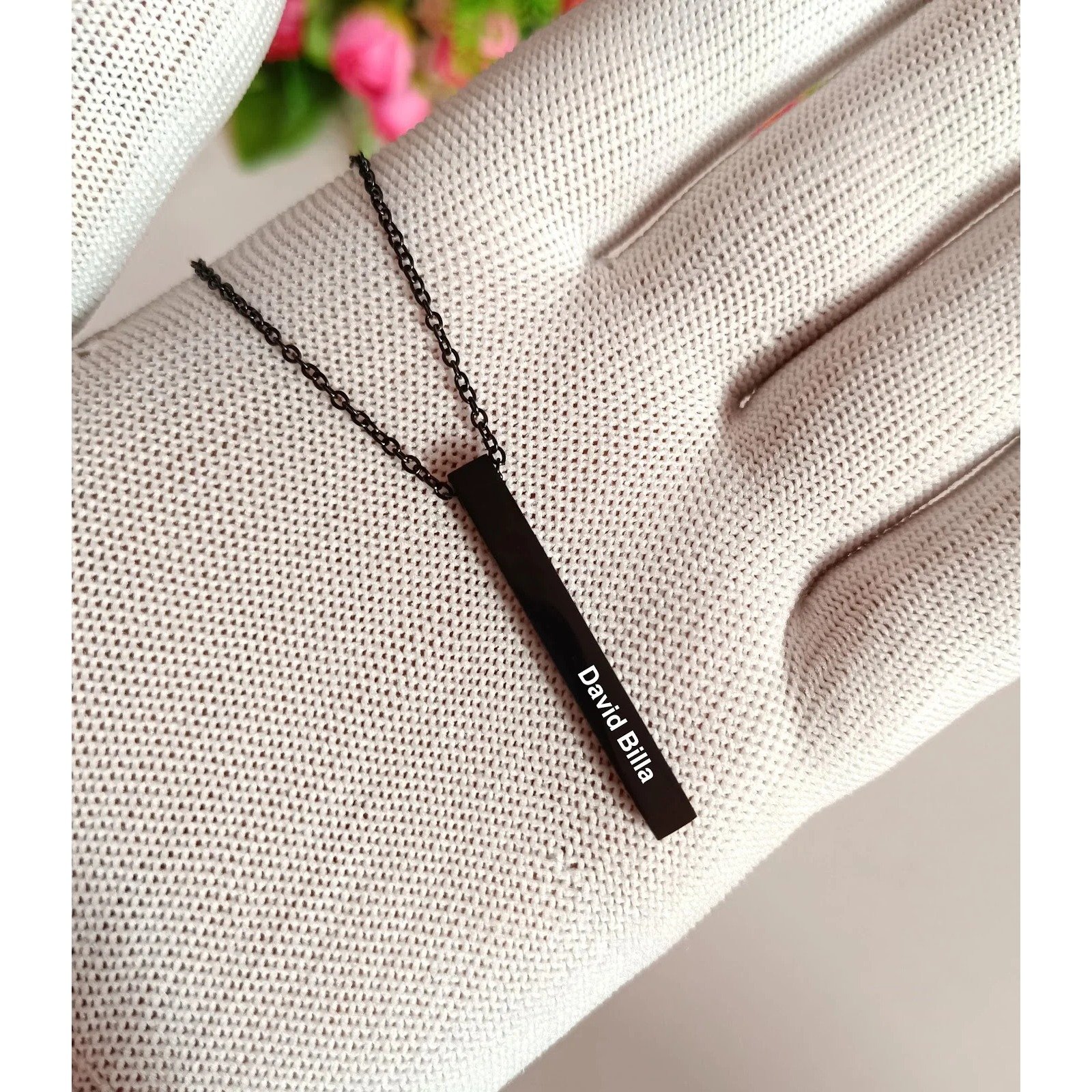 personalised slim bar pendant necklace name 3