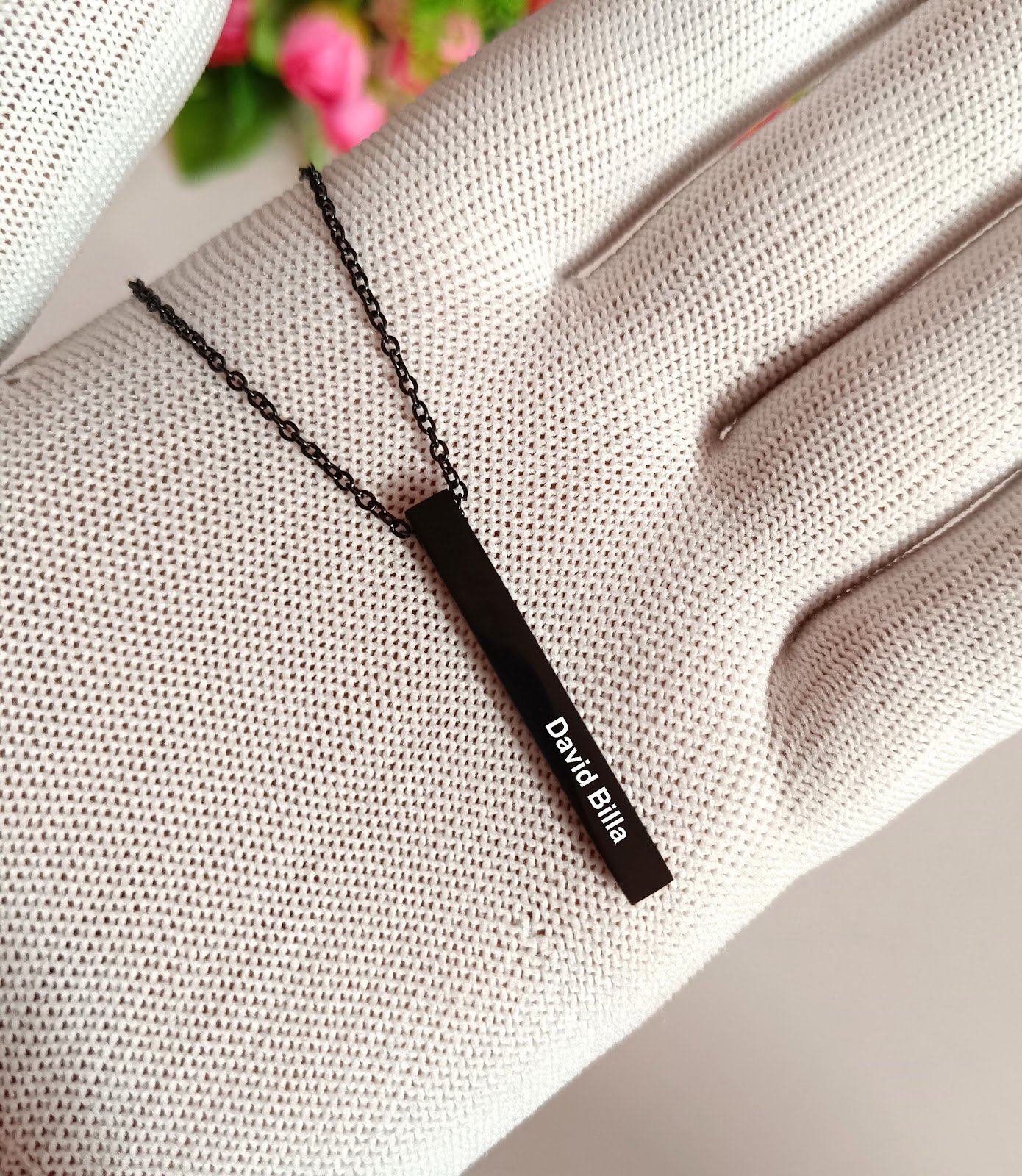 personalised slim bar pendant necklace name personalised gift combo