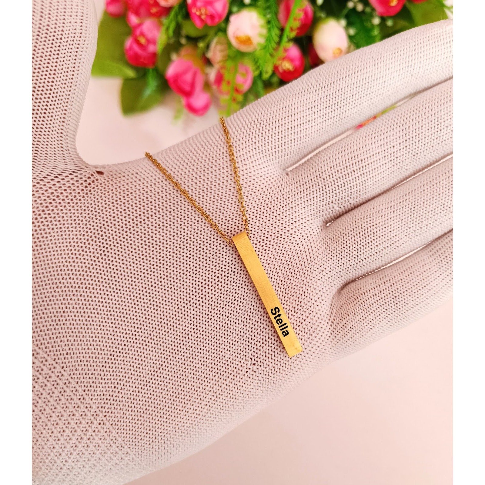 Personalised Slim Bar Pendant Necklace w