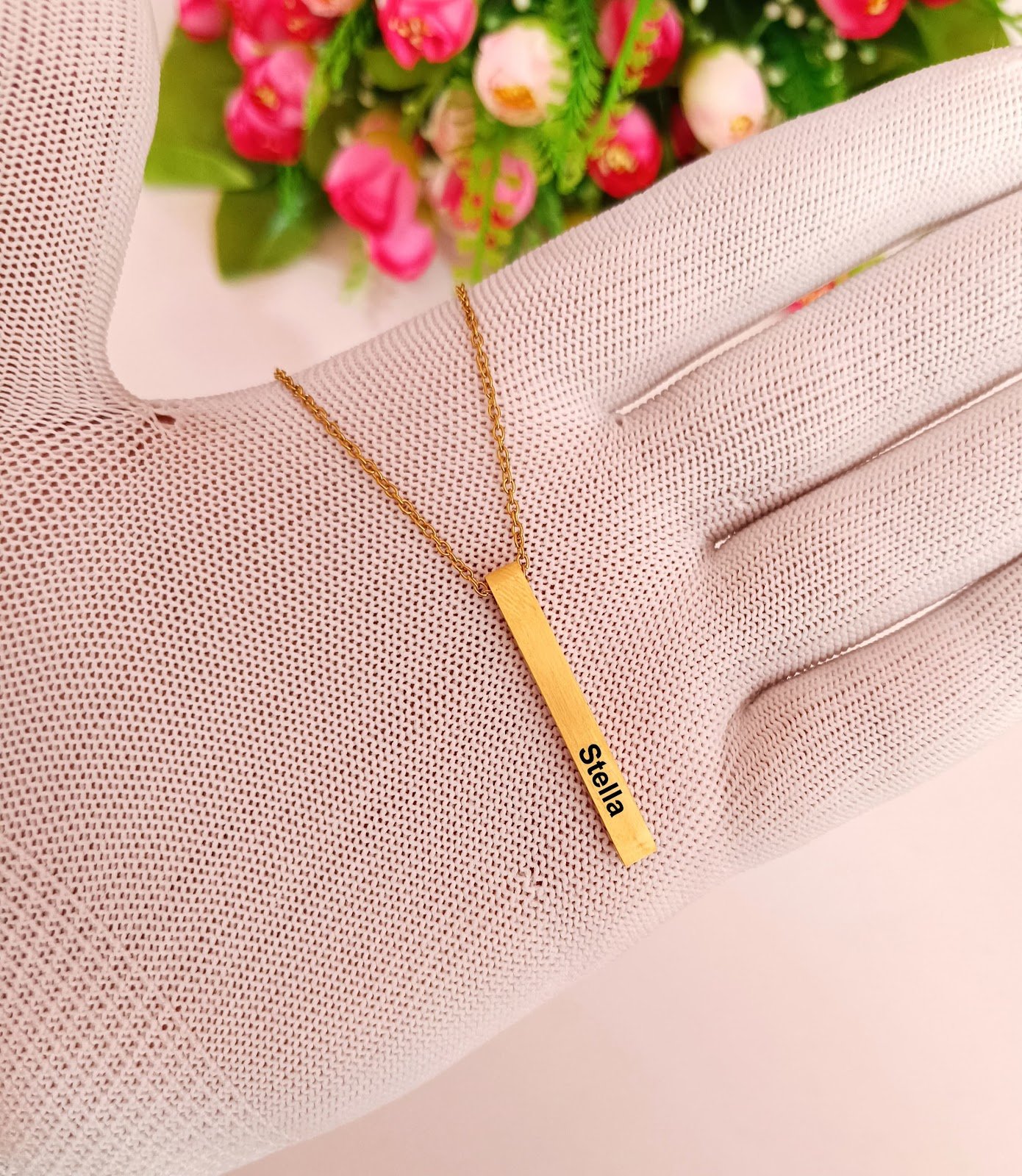 personalised slim bar pendant necklace name personalised gift combo