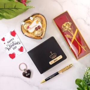 personalised wallet gold rose chocolate heart box combo personalised gift combo