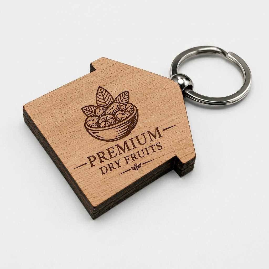 Personalised Wooden House-Shape Logo Keychain — Corporate Bulk Gift — close-up detail view showing personalisation and craftsmanship