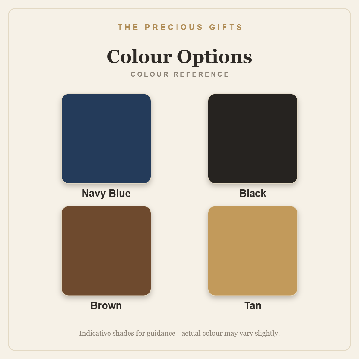 Colour options reference: Navy Blue, Black, Brown, Tan