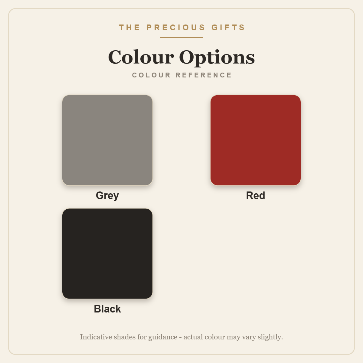 Colour options reference: Grey, Red, Black