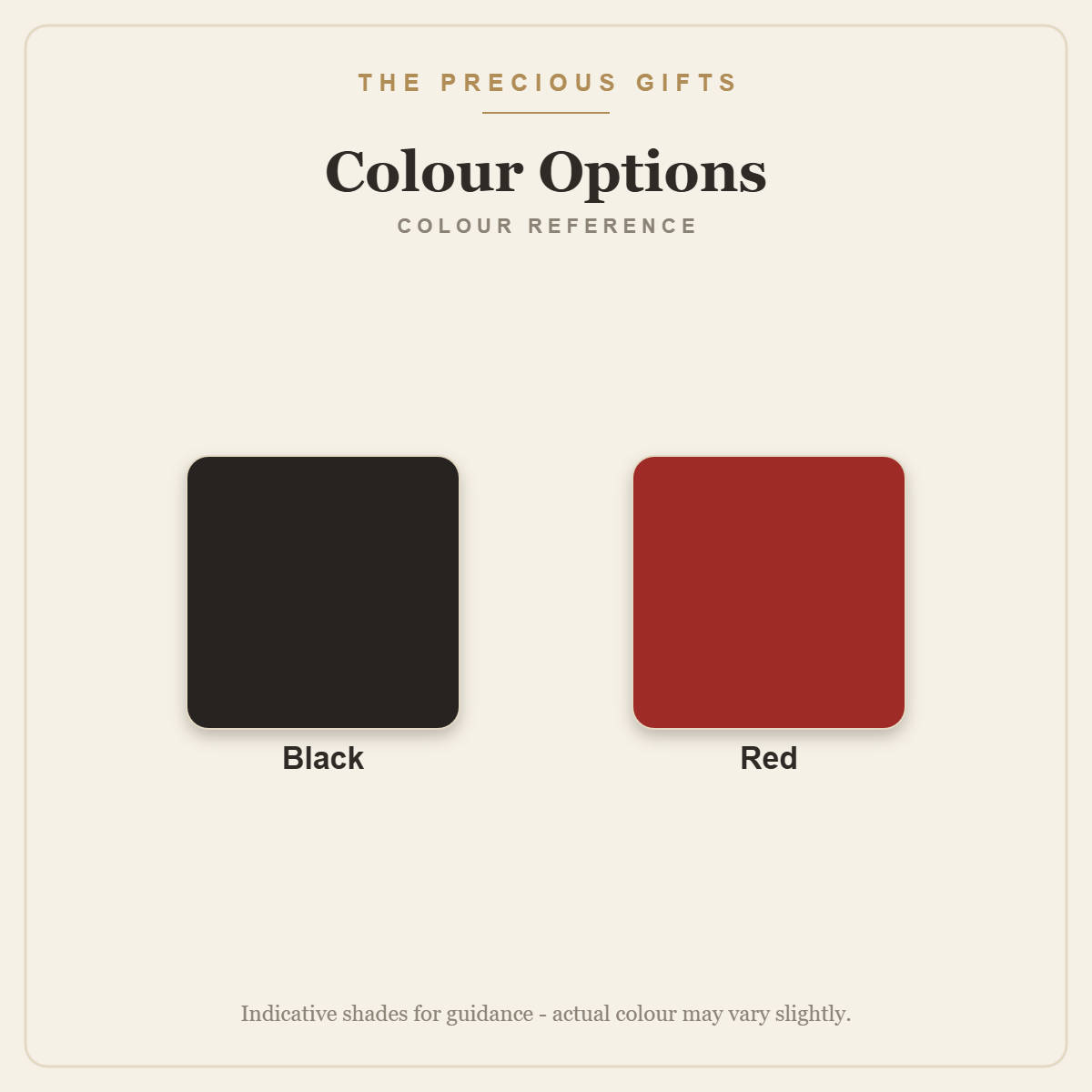 Colour options reference: Black, Red
