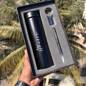 Personalised temperature water bottle pen and keychain gift combo