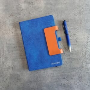 Personalised A5 Jute Diary with Engraved Pen – Magnetic Flap Notebook in Gift Box — lifestyle photo in real gifting setting