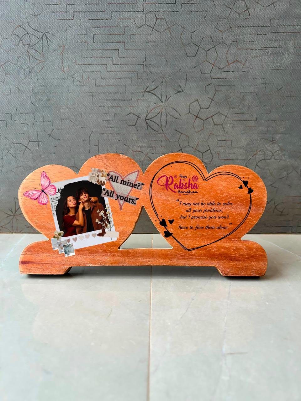 Personalised Photo Frame with Quote – Mango Wood Print, 6×8 & 8×8 | Custom Photo Gift - Image 3