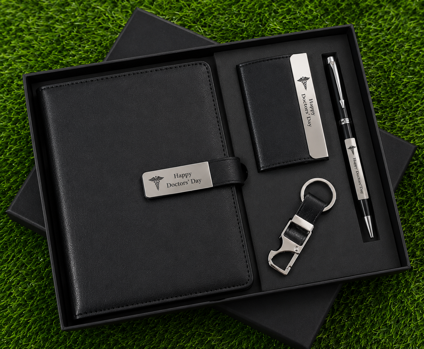 Personalised Doctors' Day 4-Piece Gift Set — Diary, Card Holder, Keychain & Pen - Image 2