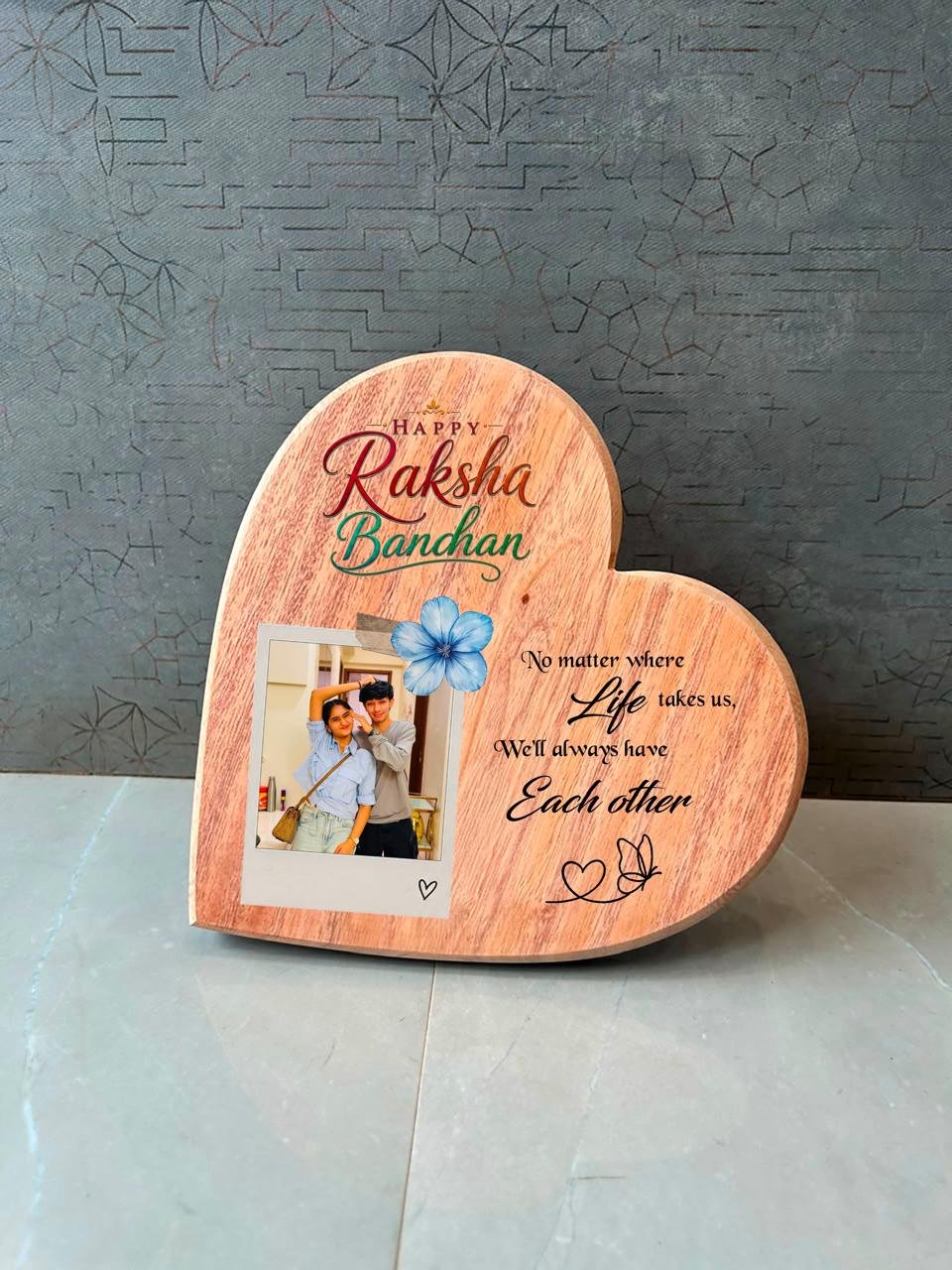 Personalised Photo Frame with Quote – Mango Wood Print, 6×8 & 8×8 | Custom Photo Gift - Image 2
